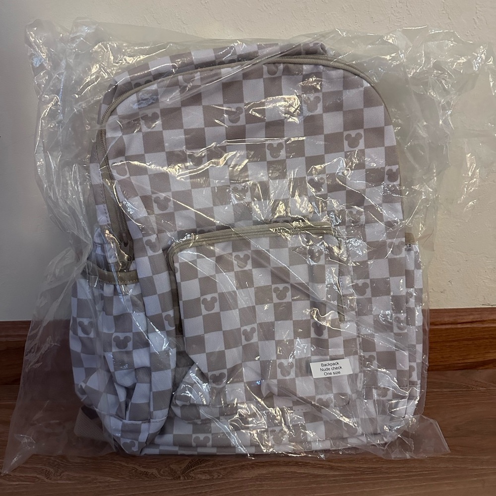 Disney Mickey Beige & White Checkered Backpack Magical Little Babes - Brand New